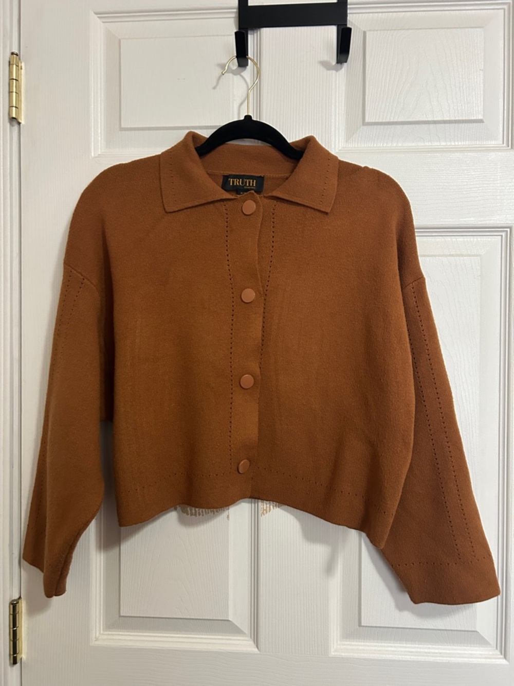 TRUTH Rust Cropped Button-Front Cardigan